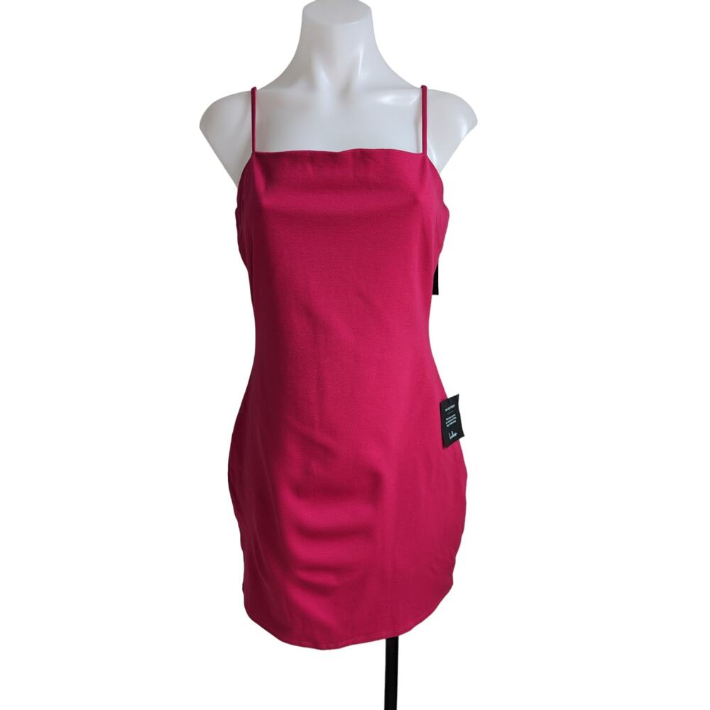 New Lulus Large Mini Sheath Dress Pink Square Neck Spaghetti Strap Sleeveless